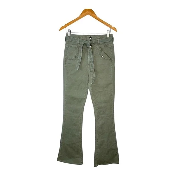 Veronica Beard GISELLE Flare Jeans Sea Foam Green Extra High Rise Belted Size 28